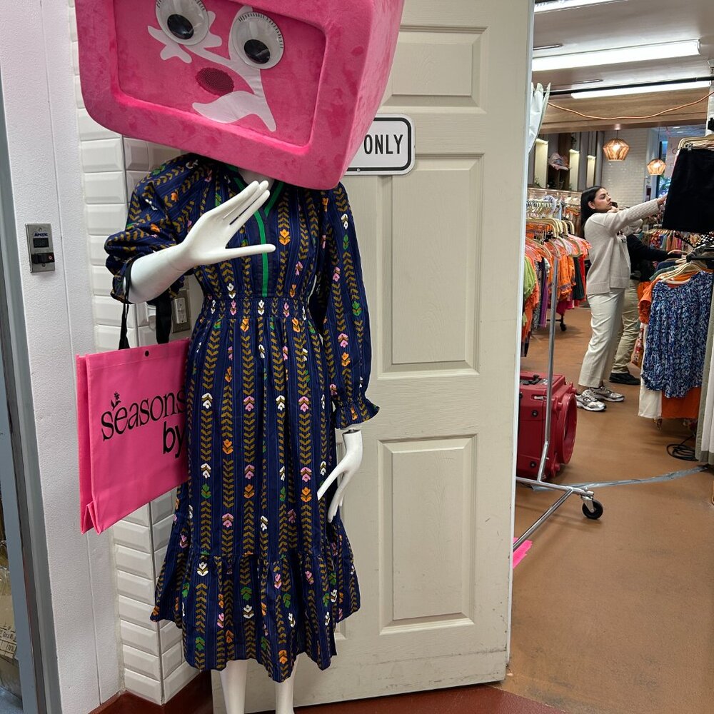 Striped Floral Print Midi Dress - C5449